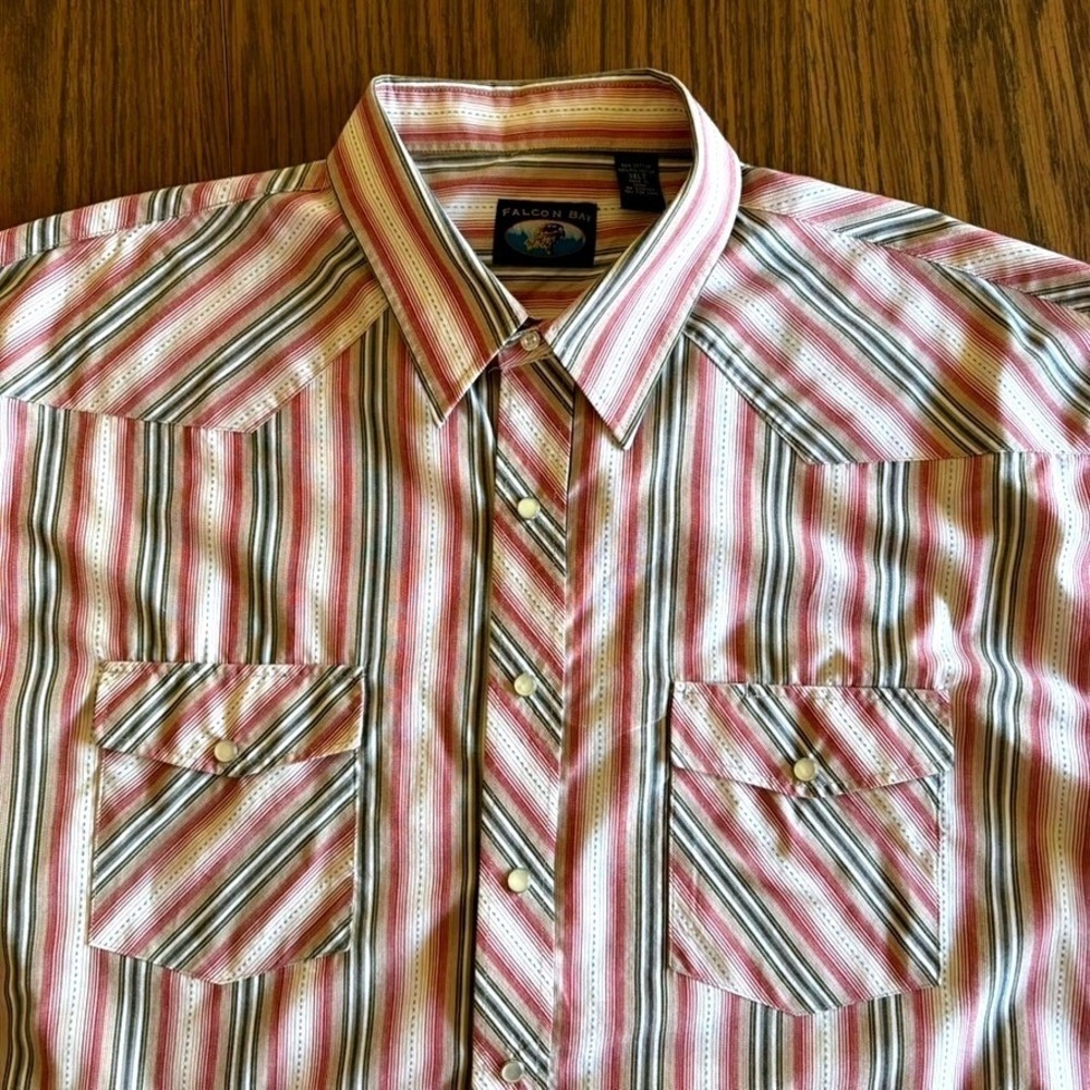 Falcon Bay Western Pearl Snap Shirt Men 3XLT Red White Striped Short Sleeve ECU